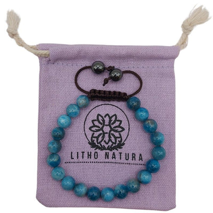 Shamballa Apatite Bleue - Bracelet Simple Rang Ajustable - Litho Natura