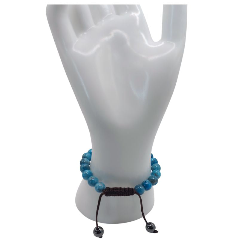 Shamballa Apatite Bleue - Bracelet Simple Rang Ajustable - Litho Natura