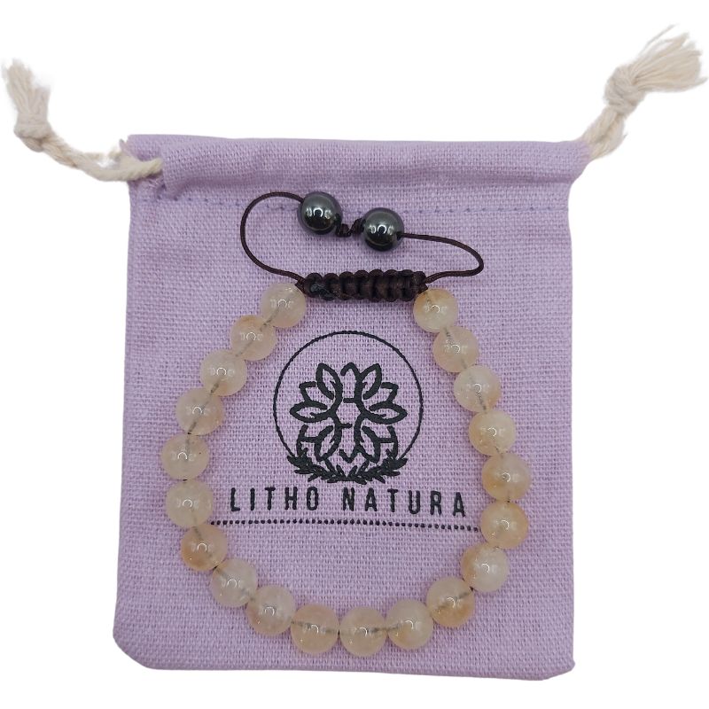 Shamballa Citrine - Bracelet Simple Rang Ajustable - Litho Natura