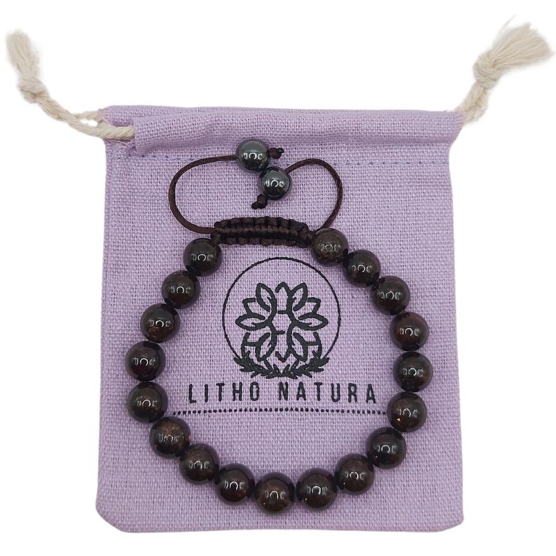 Shamballa Grenat - Bracelet Simple Rang Ajustable - Litho Natura