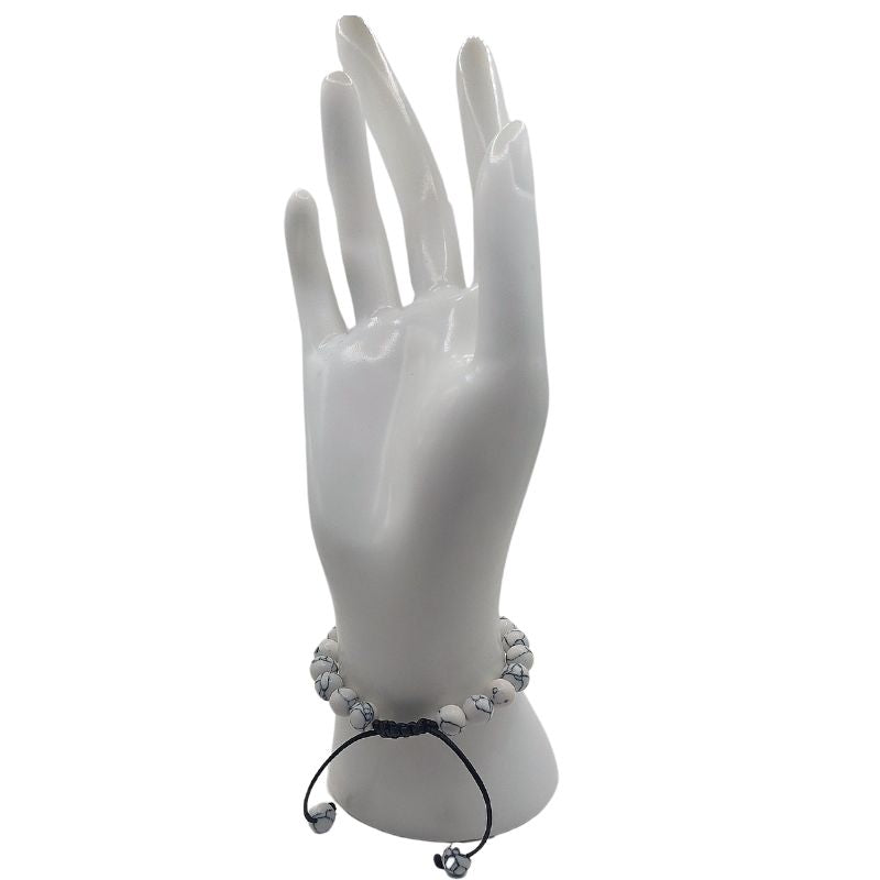 Shamballa Howlite Blanc Mixte - Bracelet Simple Rang Ajustable - Litho Natura