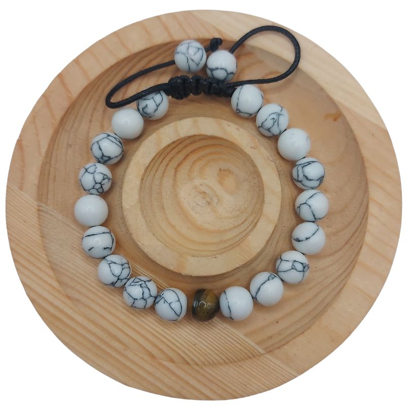 Shamballa Howlite Blanc Mixte - Bracelet Simple Rang Ajustable - Litho Natura