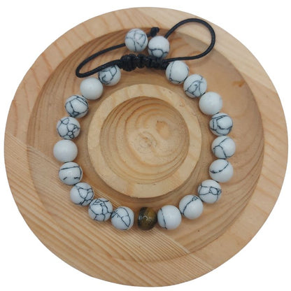 Shamballa Howlite Blanc Mixte - Bracelet Simple Rang Ajustable - Litho Natura