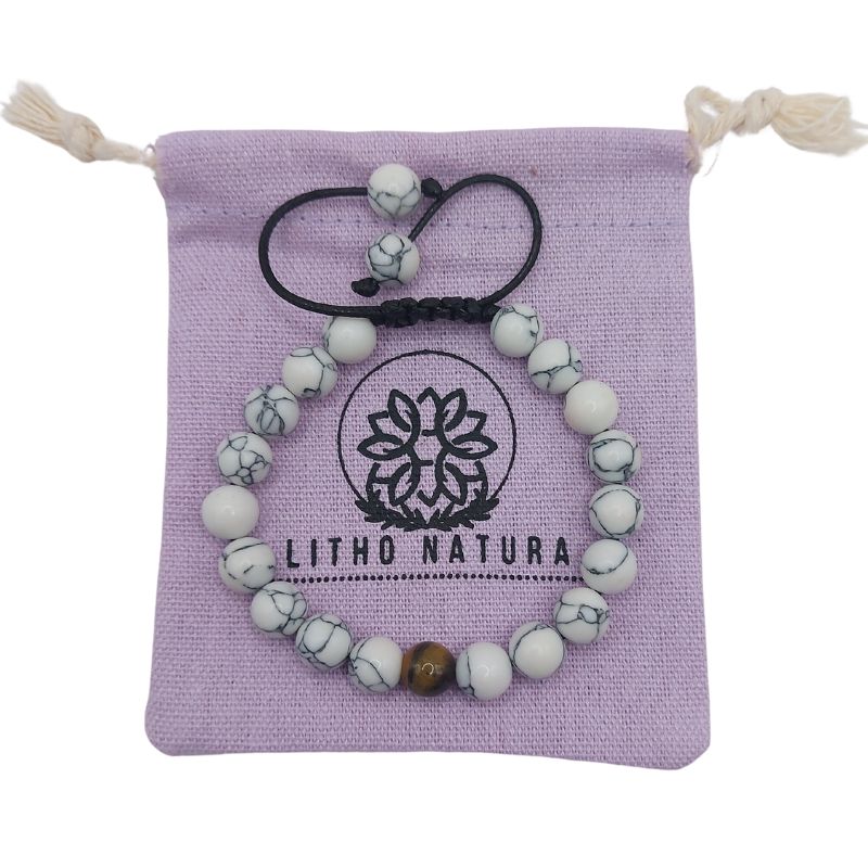 Shamballa Howlite Blanc Mixte - Bracelet Simple Rang Ajustable - Litho Natura