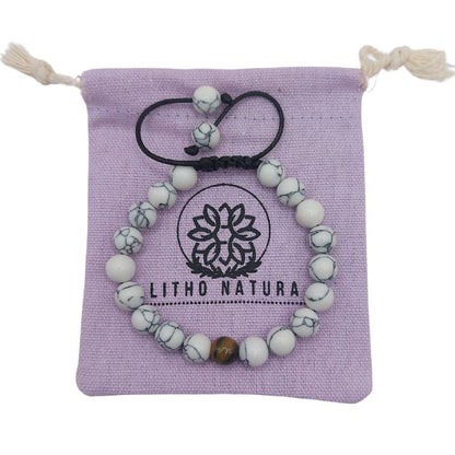Shamballa Howlite Blanc Mixte - Bracelet Simple Rang Ajustable - Litho Natura