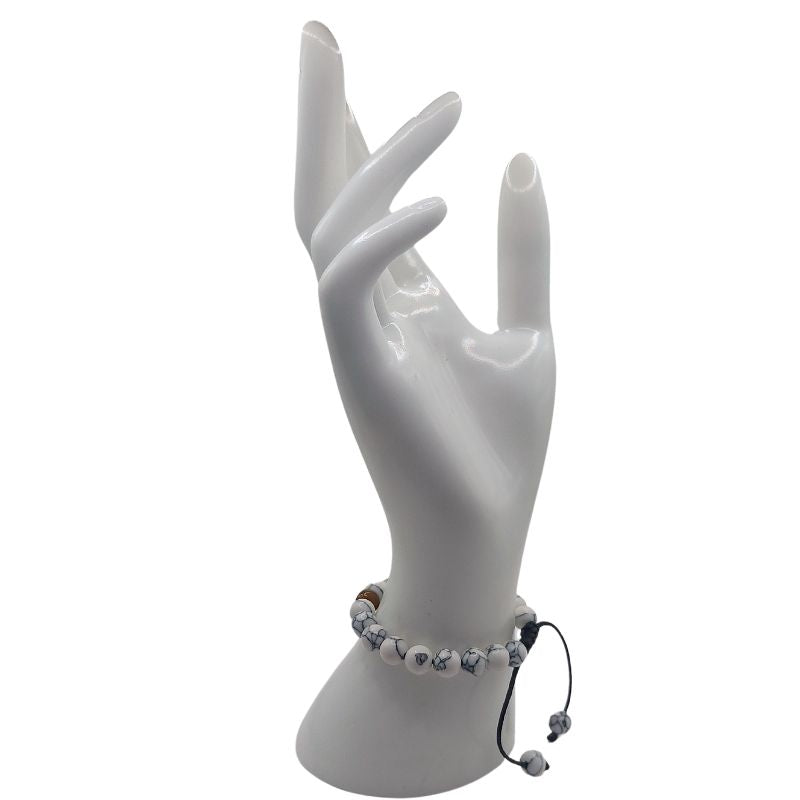 Shamballa Howlite Blanc Mixte - Bracelet Simple Rang Ajustable - Litho Natura