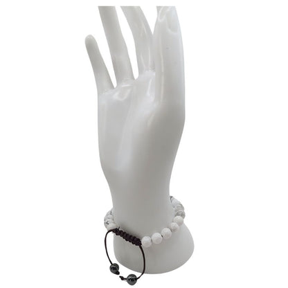 Shamballa Howlite Blanche - Bracelet Simple Rang Ajustable - Litho Natura