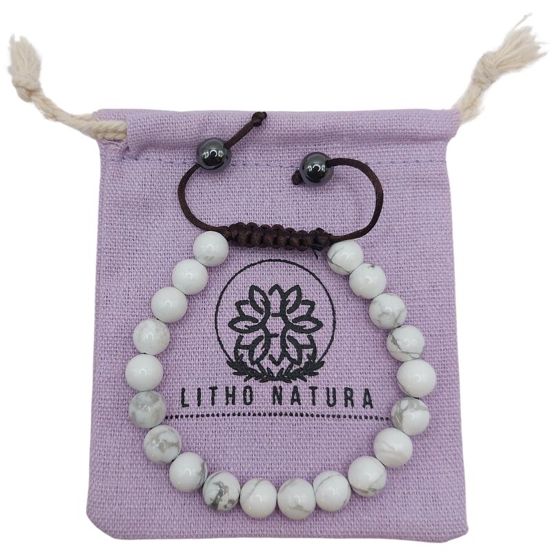 Shamballa Howlite Blanche - Bracelet Simple Rang Ajustable - Litho Natura