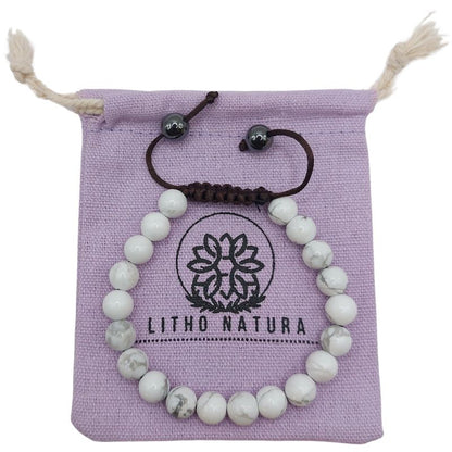 Shamballa Howlite Blanche - Bracelet Simple Rang Ajustable - Litho Natura