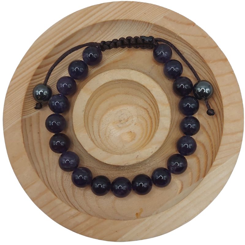 Shamballa Améthyste - Bracelet Simple Rang Ajustable - Litho Natura