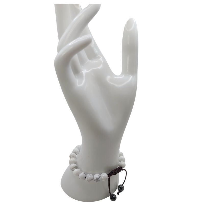 Shamballa Howlite Blanche - Bracelet Simple Rang Ajustable - Litho Natura