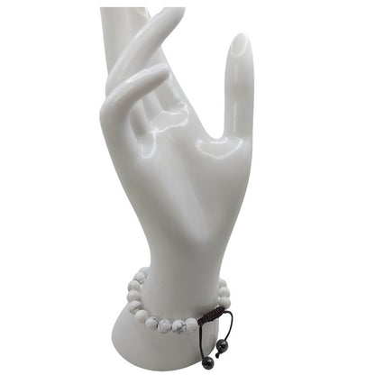 Shamballa Howlite Blanche - Bracelet Simple Rang Ajustable - Litho Natura