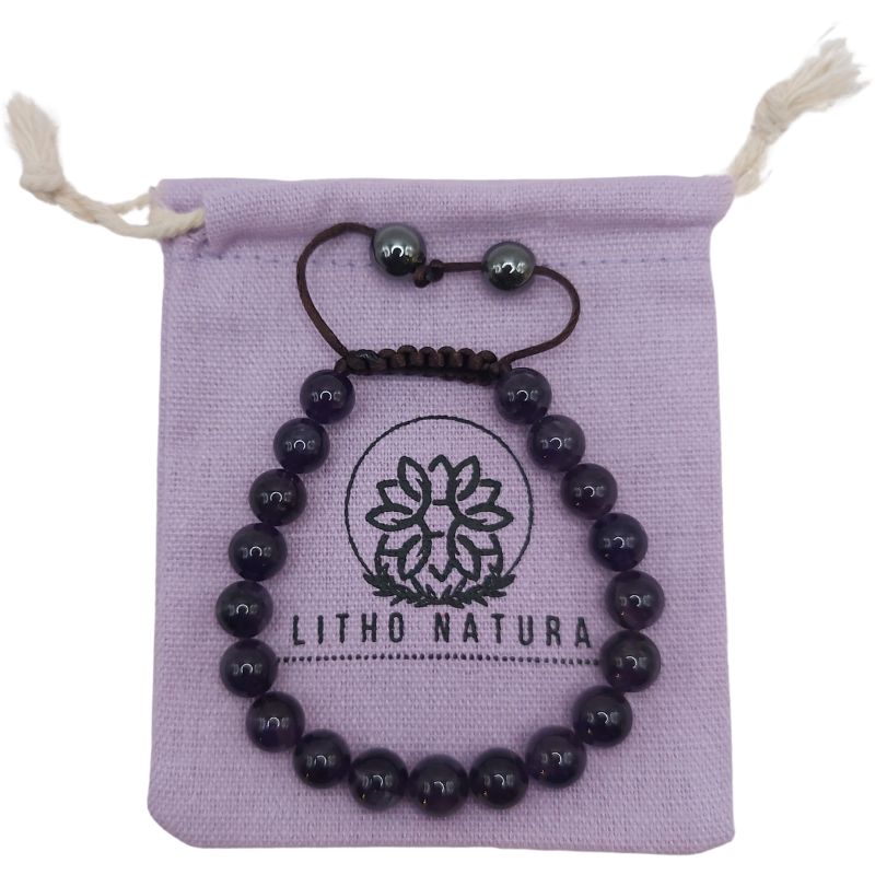 Shamballa Améthyste - Bracelet Simple Rang Ajustable - Litho Natura