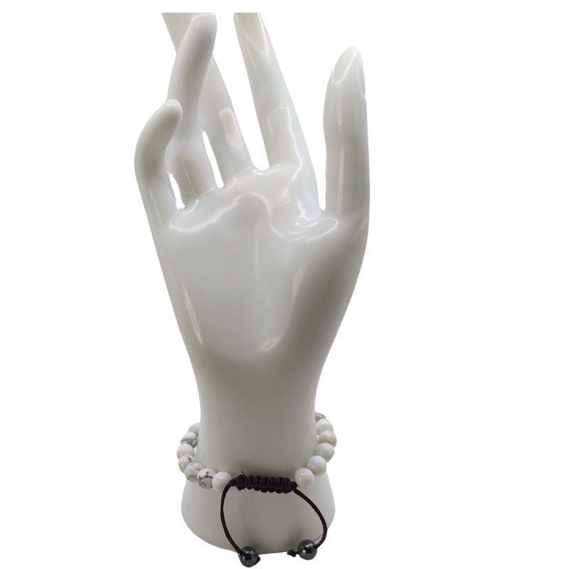 Shamballa Howlite Blanche - Bracelet Simple Rang Ajustable - Litho Natura