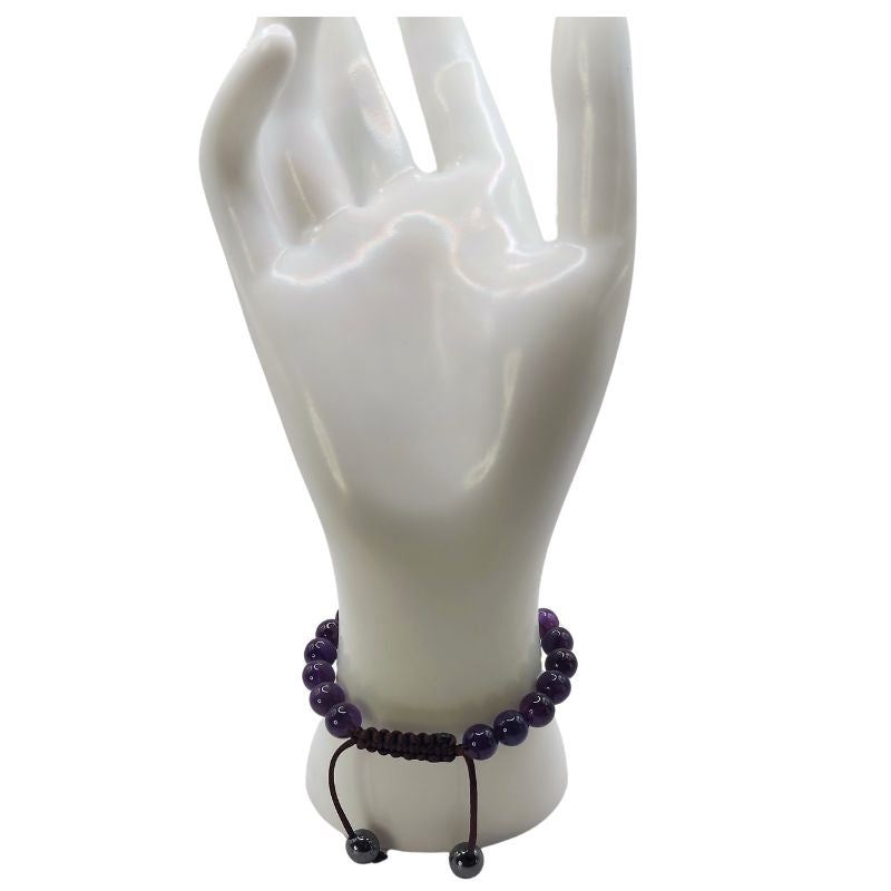 Shamballa Améthyste - Bracelet Simple Rang Ajustable - Litho Natura