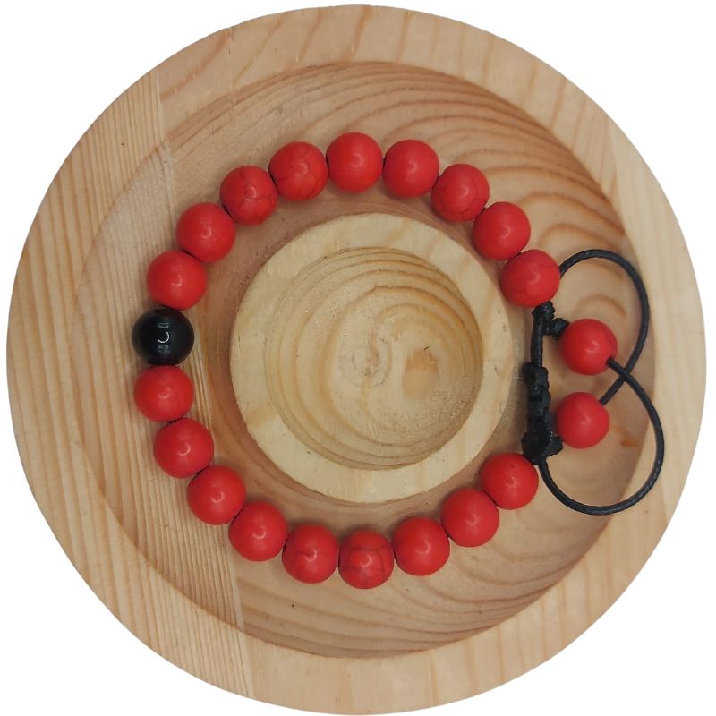 Shamballa Howlite Rouge Mixte - Bracelet Simple Rang Ajustable - Litho Natura