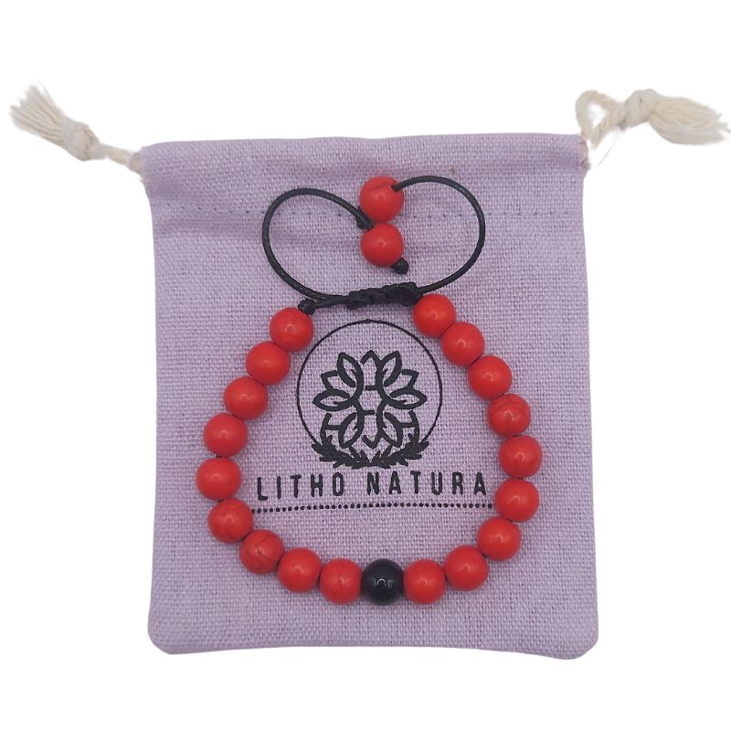 Shamballa Howlite Rouge Mixte - Bracelet Simple Rang Ajustable - Litho Natura
