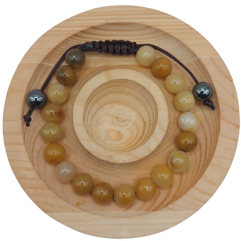 Shamballa Jade Jaune - Bracelet Simple Rang Ajustable - Litho Natura