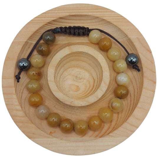 Shamballa Jade Jaune - Bracelet Simple Rang Ajustable - Litho Natura