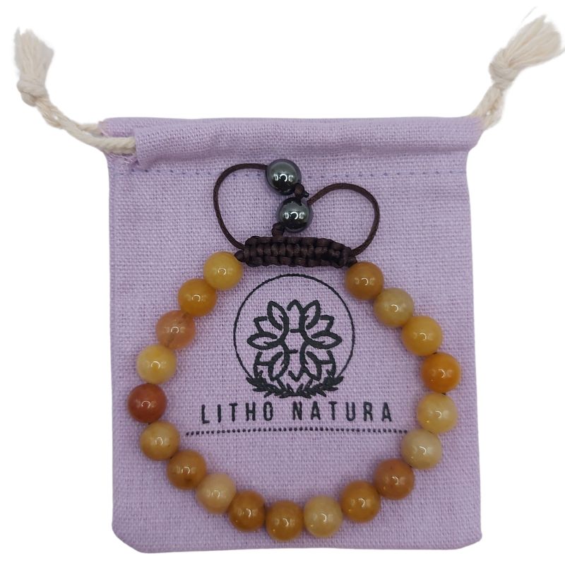 Shamballa Jade Jaune - Bracelet Simple Rang Ajustable - Litho Natura