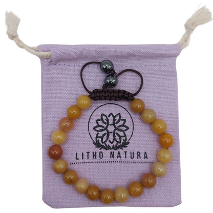 Shamballa Jade Jaune - Bracelet Simple Rang Ajustable - Litho Natura