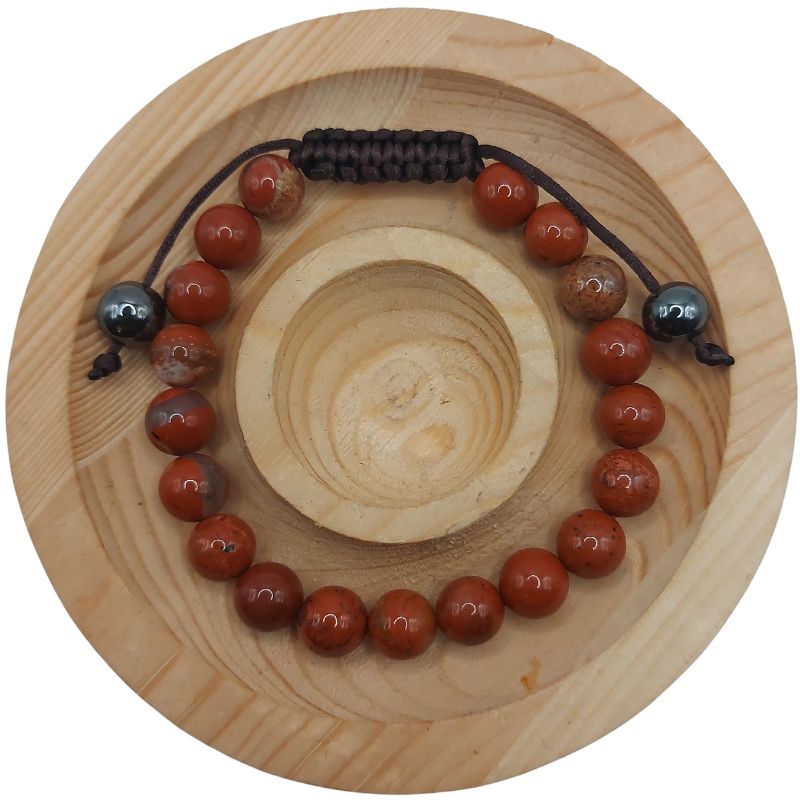 Shamballa Jaspe Rouge - Bracelet Simple Rang Ajustable - Litho Natura