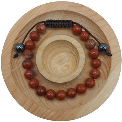 Shamballa Jaspe Rouge - Bracelet Simple Rang Ajustable - Litho Natura