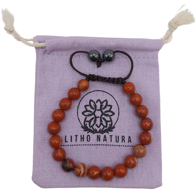 Shamballa Jaspe Rouge - Bracelet Simple Rang Ajustable - Litho Natura