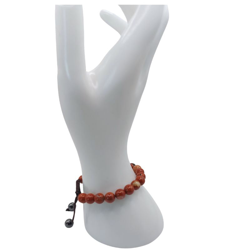 Shamballa Jaspe Rouge - Bracelet Simple Rang Ajustable - Litho Natura