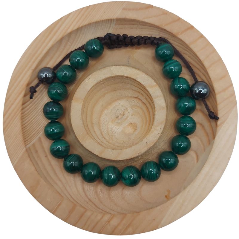 Shamballa Malachite - Bracelet Simple Rang Ajustable - Litho Natura