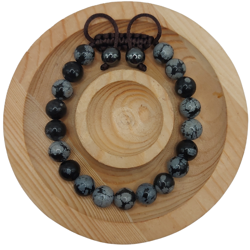 Shamballa Obsidienne Flocon de Neige Mixte - Bracelet Simple Rang Ajustable - Litho Natura