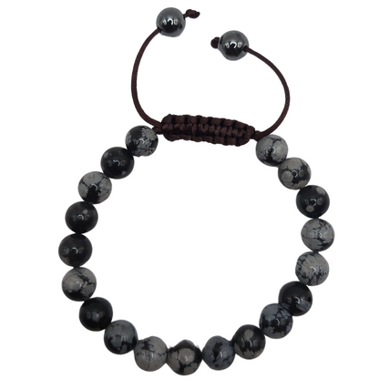 Shamballa Obsidienne Flocon de Neige Mixte - Bracelet Simple Rang Ajustable - Litho Natura