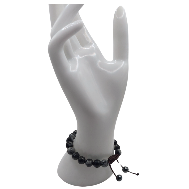 Shamballa Obsidienne Flocon de Neige Mixte - Bracelet Simple Rang Ajustable - Litho Natura