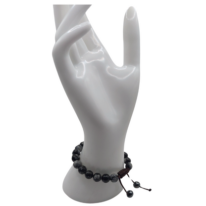 Shamballa Obsidienne Flocon de Neige Mixte - Bracelet Simple Rang Ajustable - Litho Natura