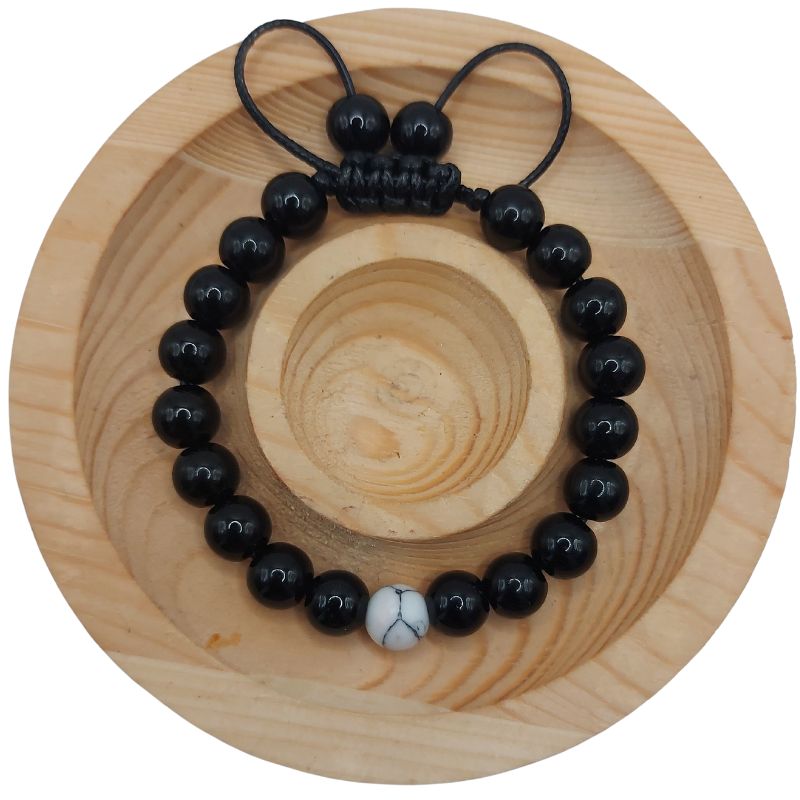 Shamballa Obsidienne Mixte - Bracelet Simple Rang Ajustable - Litho Natura