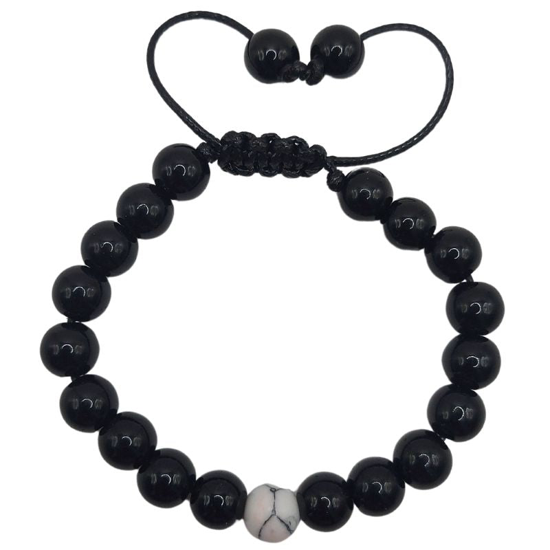 Shamballa Obsidienne Mixte - Bracelet Simple Rang Ajustable - Litho Natura