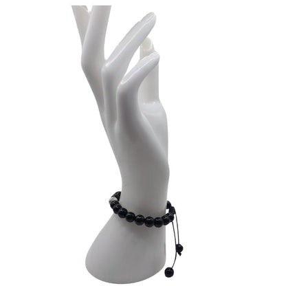 Shamballa Obsidienne Mixte - Bracelet Simple Rang Ajustable - Litho Natura