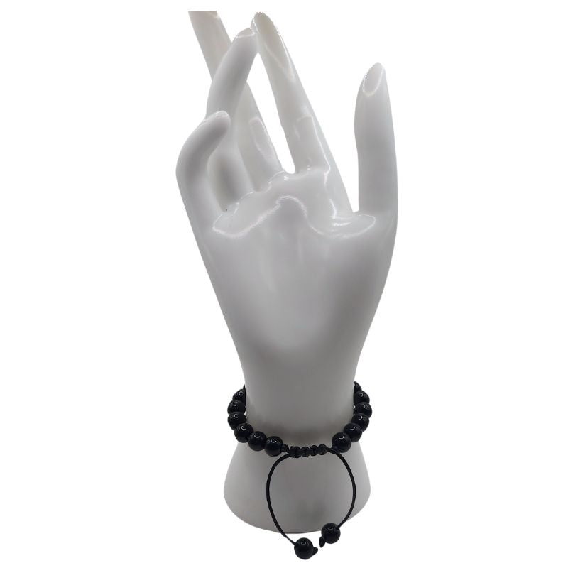 Shamballa Obsidienne Mixte - Bracelet Simple Rang Ajustable - Litho Natura