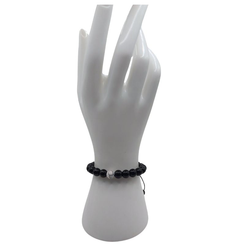 Shamballa Obsidienne Mixte - Bracelet Simple Rang Ajustable - Litho Natura