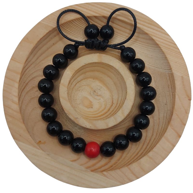 Shamballa Obsidienne Mixte - Bracelet Simple Rang Ajustable - Litho Natura