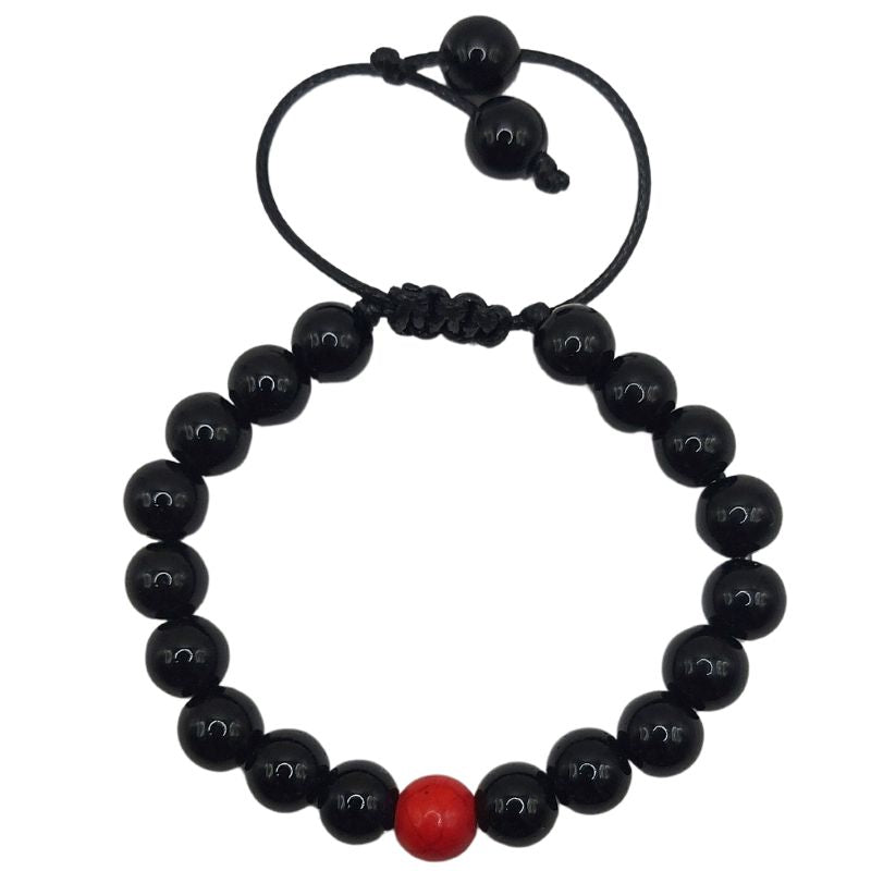 Shamballa Obsidienne Mixte - Bracelet Simple Rang Ajustable - Litho Natura