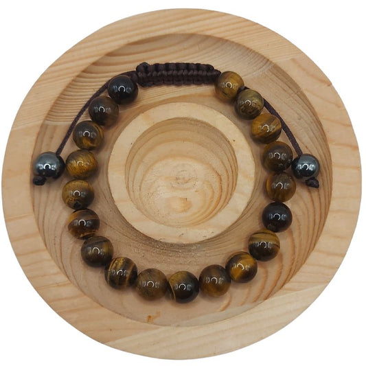 Shamballa Oeil de Tigre - Bracelet Simple Rang Ajustable - Litho Natura