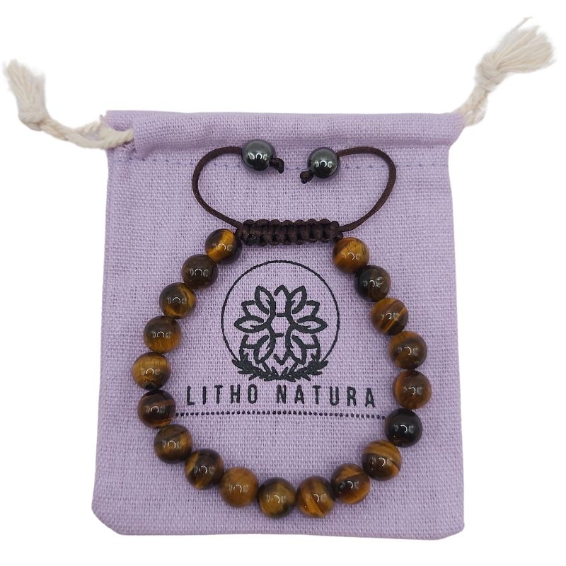 Shamballa Oeil de Tigre - Bracelet Simple Rang Ajustable - Litho Natura