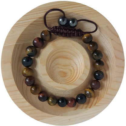 Shamballa Oeil de Tigre Mixte - Bracelet Simple Rang Ajustable - Litho Natura