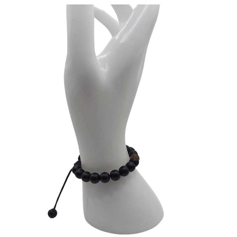 Shamballa Onyx Mat Mixte - Bracelet Simple Rang Ajustable - Litho Natura