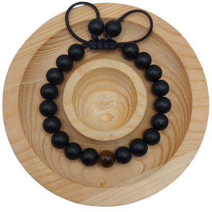 Shamballa Onyx Mat Mixte - Bracelet Simple Rang Ajustable - Litho Natura