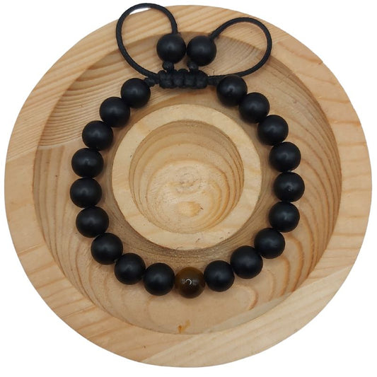 Shamballa Onyx Mat Mixte - Bracelet Simple Rang Ajustable - Litho Natura