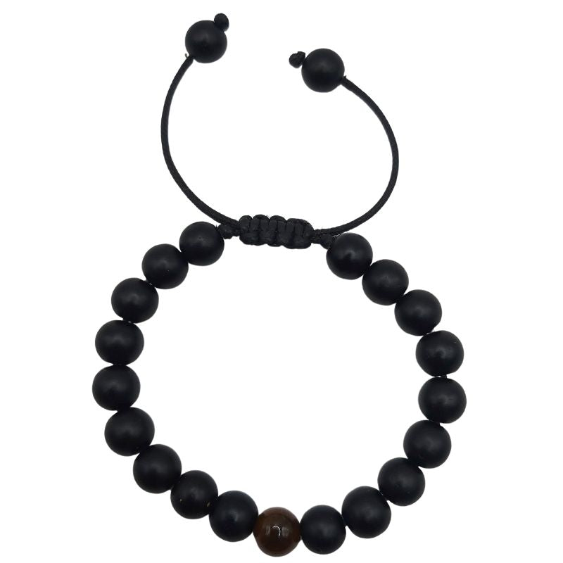 Shamballa Onyx Mat Mixte - Bracelet Simple Rang Ajustable - Litho Natura