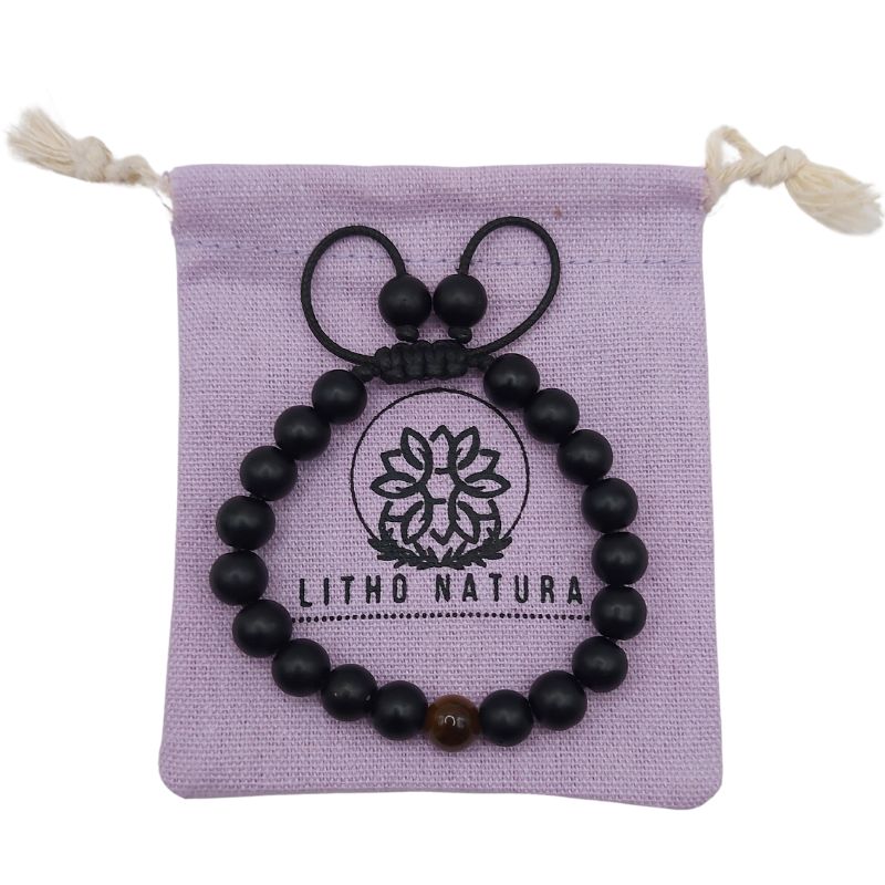 Shamballa Onyx Mat Mixte - Bracelet Simple Rang Ajustable - Litho Natura
