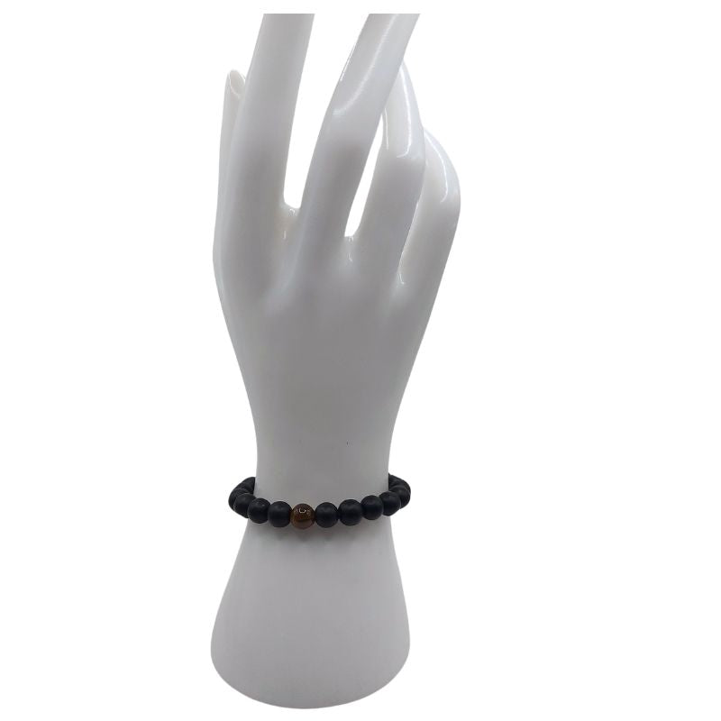 Shamballa Onyx Mat Mixte - Bracelet Simple Rang Ajustable - Litho Natura